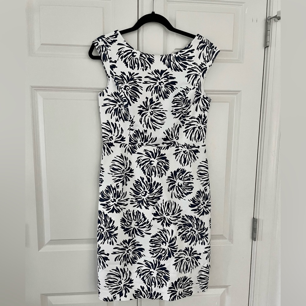 Elizabeth McKay Navy and White Sheath Midi Dress, size 6